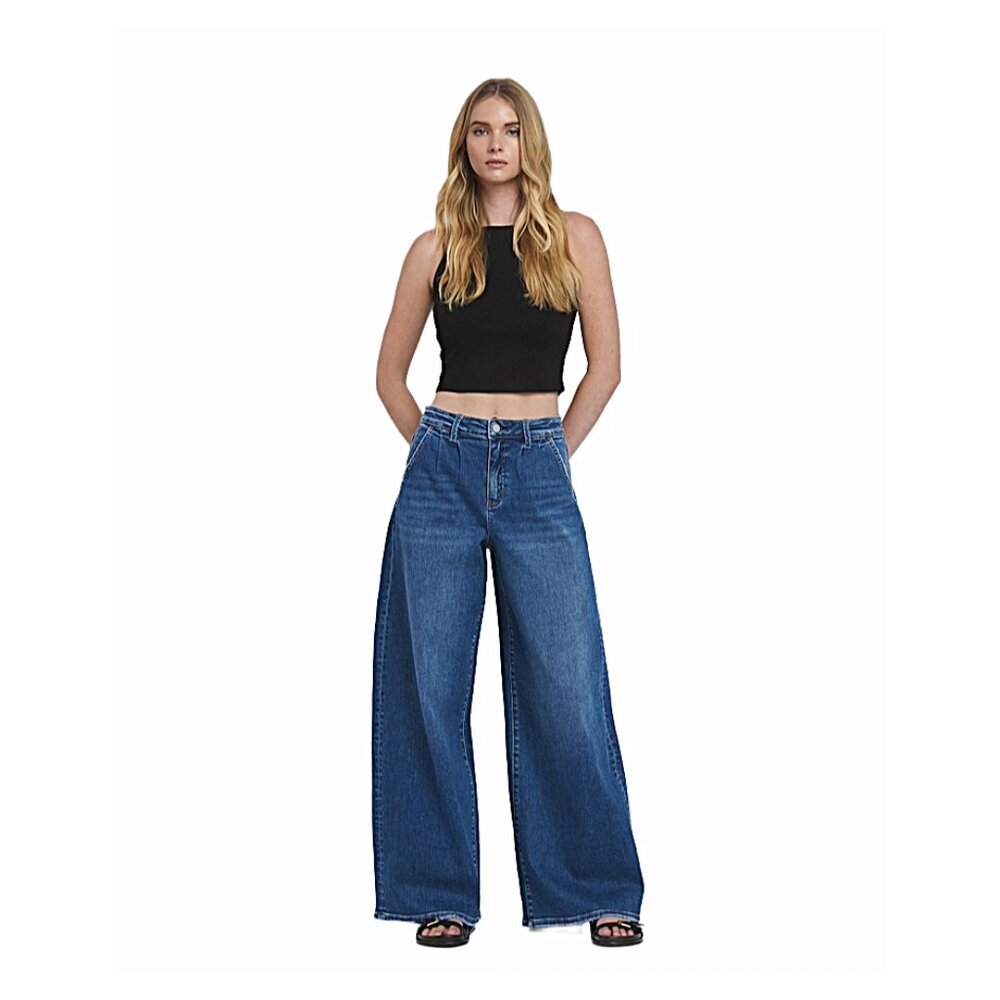 Flying Monkey Super High Rise Pleated Wide Leg Jeans F5860